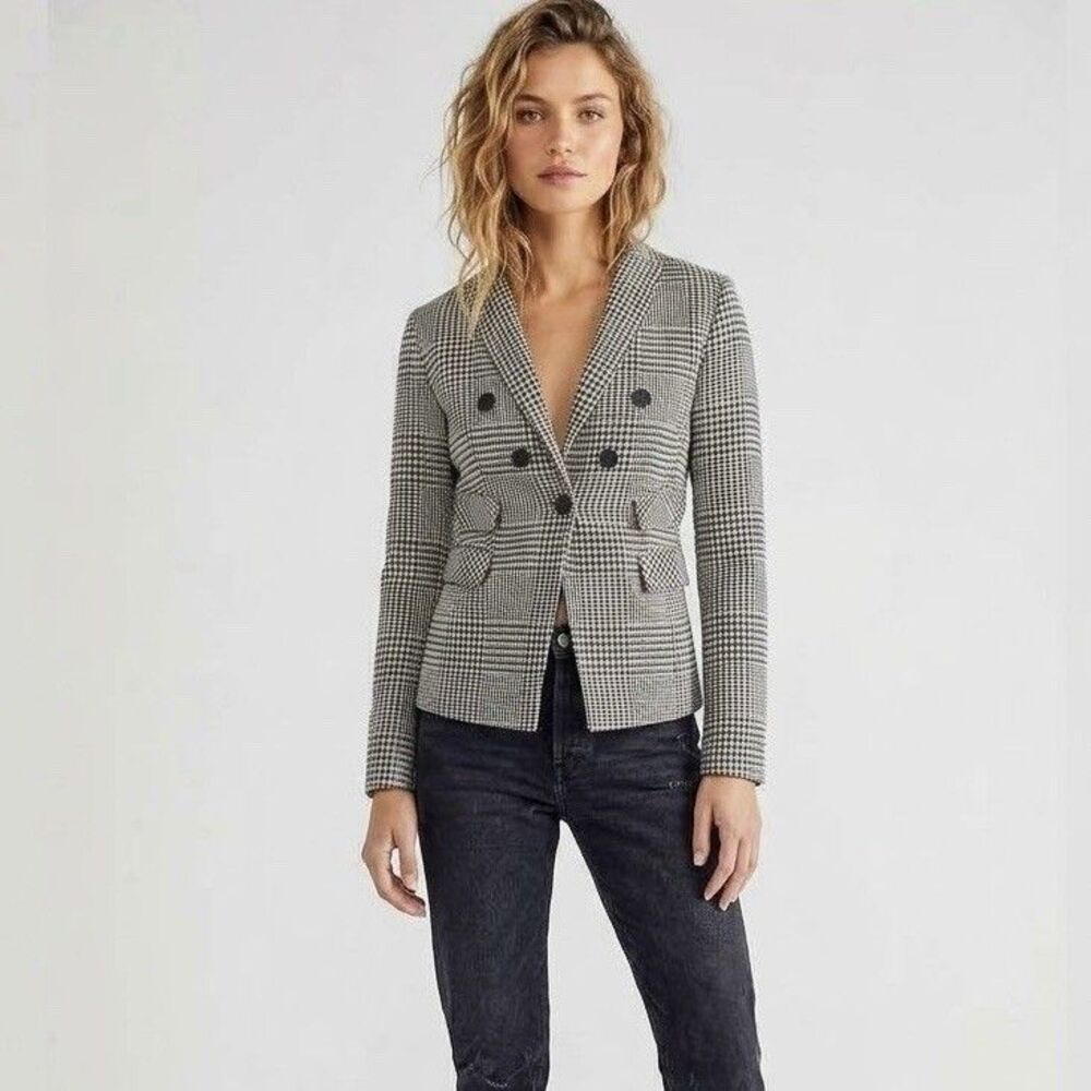 XOXO Houndstooth Single-breasted blazer Fitted Small Plaid Jacket Preppy Retro